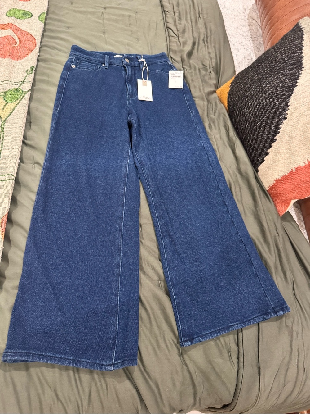 NWT Jeanius Crop Palazzo Good American Wide-Leg High-Rise Jeans in Indigo Blue